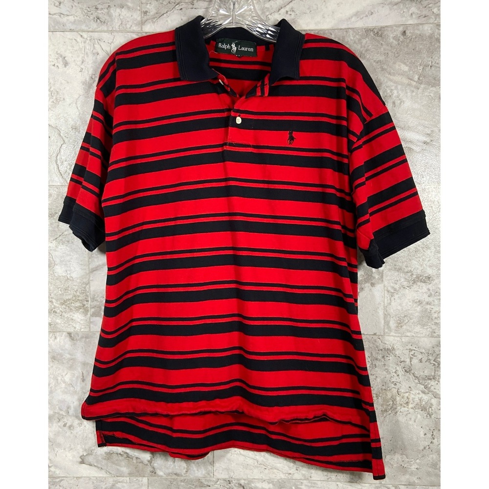 Ralph Lauren Men's Small Classic Red & Black Striped Polo Shirt Short Sleeve